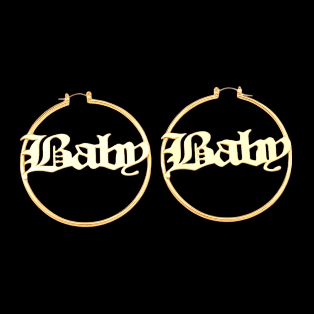 3 Inch, Gold, Baby, Hoop Earrings, Old English 90s